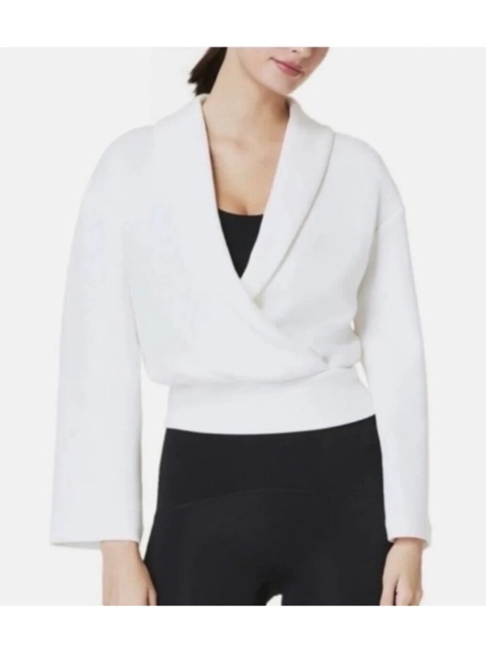 NEW Spanx Air Essentials Wrap Top Sweater Wide Sleeves Powder White XS Casual